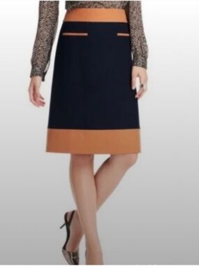 LOFT Colorblock Navy & Camel Knit Pencil Skirt Sz 14 EUC Workwear Career Woman